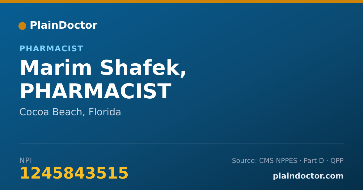 Shareable card for Marim Shafek, PHARMACIST - Pharmacist, Cocoa Beach, FL