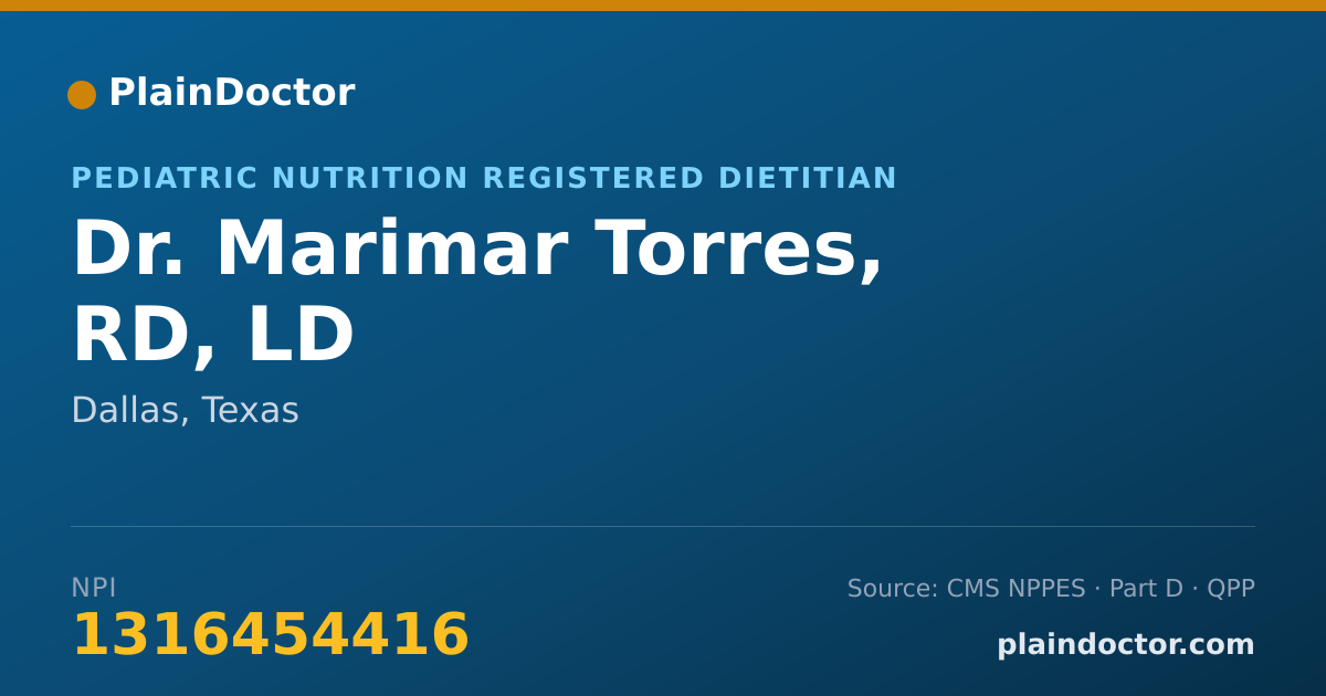 Shareable card for Marimar Torres, RD, LD - Pediatric Nutrition Registered Dietitian, Dallas, TX