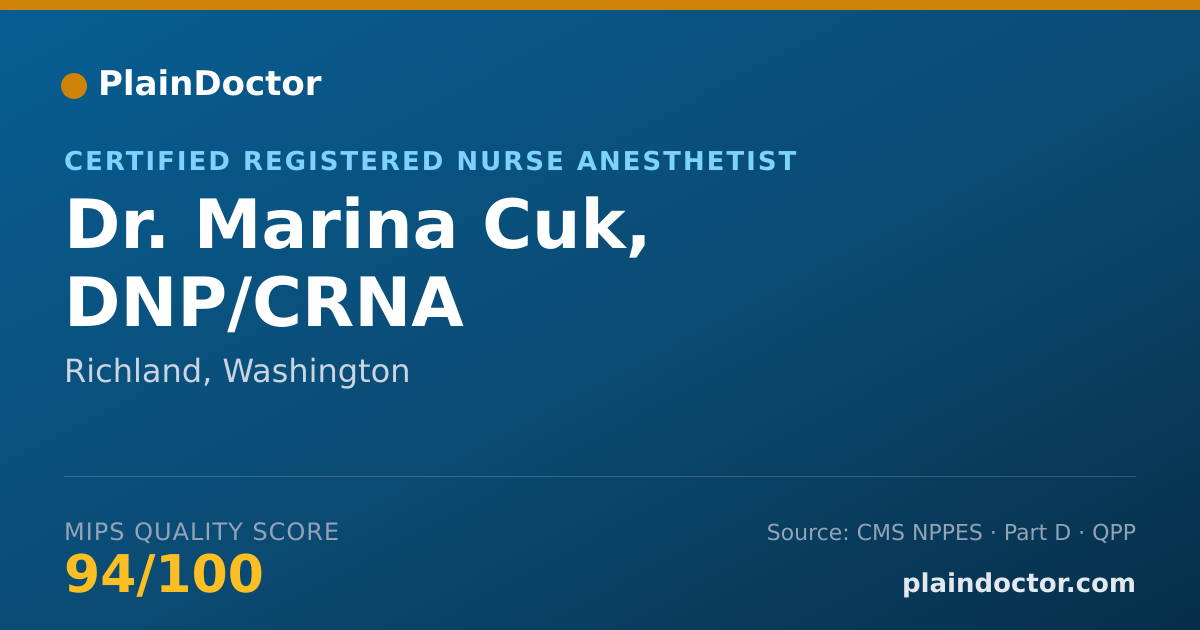 Shareable card for Marina Cuk, DNP/CRNA - Certified Registered Nurse Anesthetist, Richland, WA