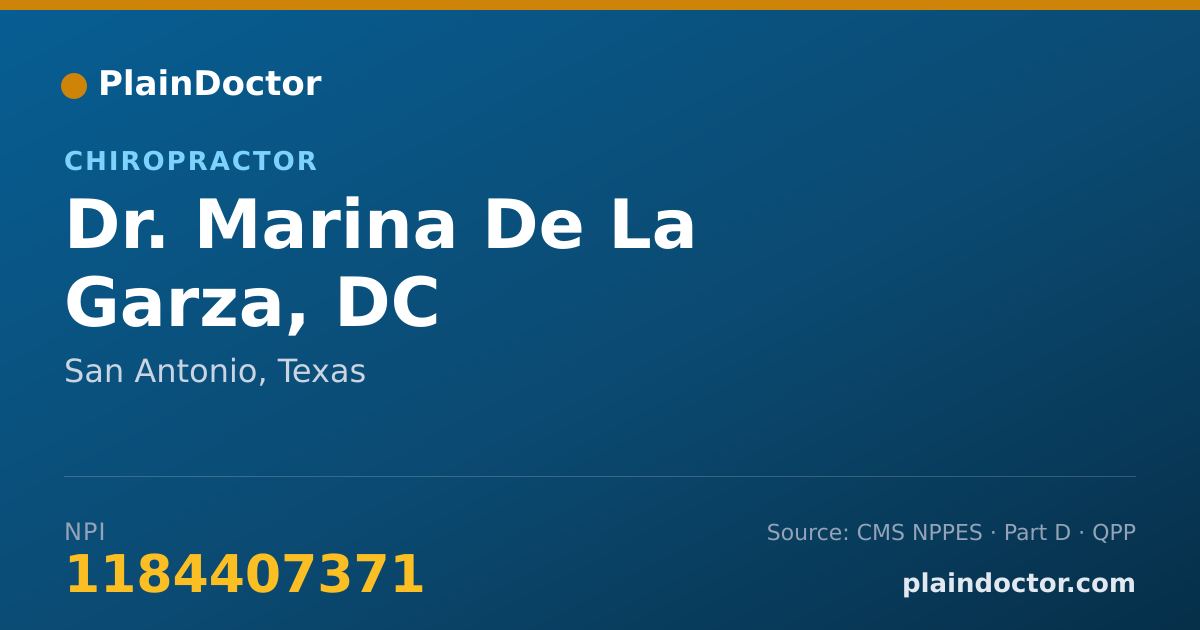 Shareable card for Marina De La Garza, DC - Chiropractor, San Antonio, TX