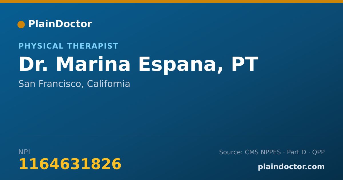 Shareable card for Marina Espana, PT - Physical Therapist, San Francisco, CA