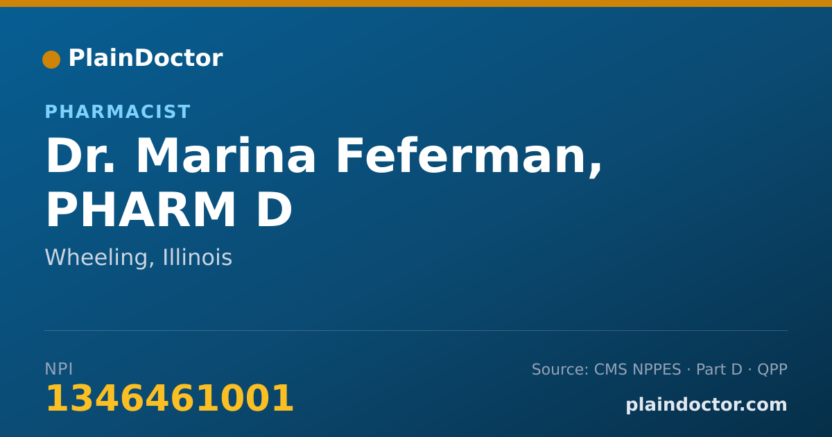 Shareable card for Marina Feferman, PHARM D - Pharmacist, Wheeling, IL