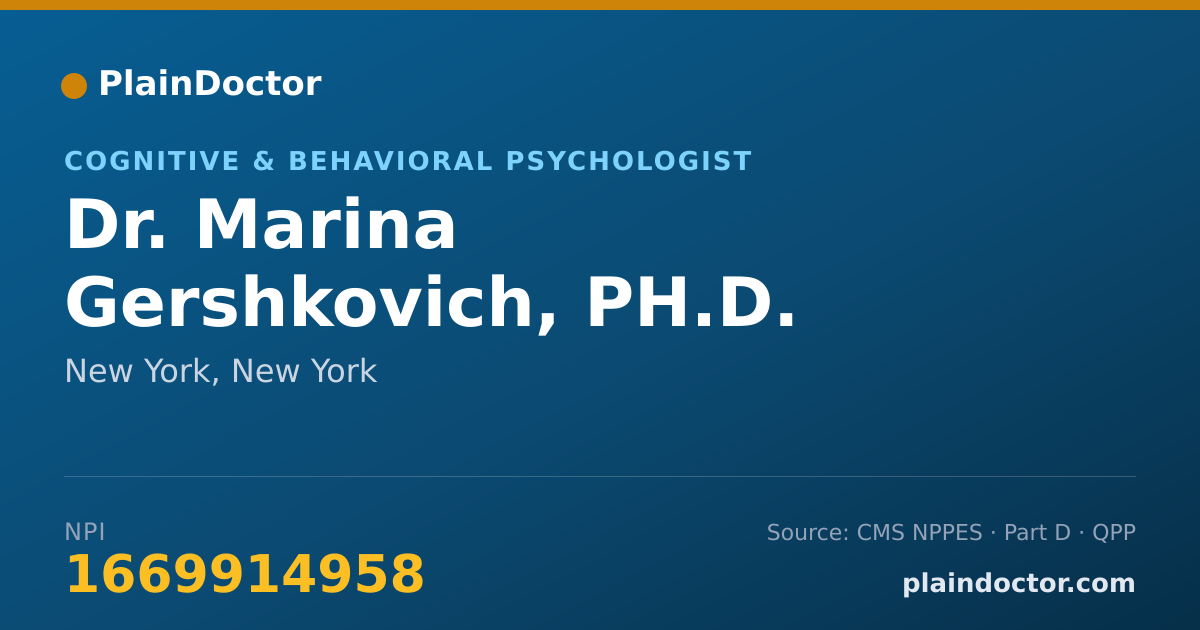 Shareable card for Marina Gershkovich, PH.D. - Cognitive & Behavioral Psychologist, New York, NY