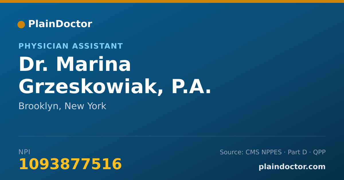 Shareable card for Marina Grzeskowiak, P.A. - Physician Assistant, Brooklyn, NY