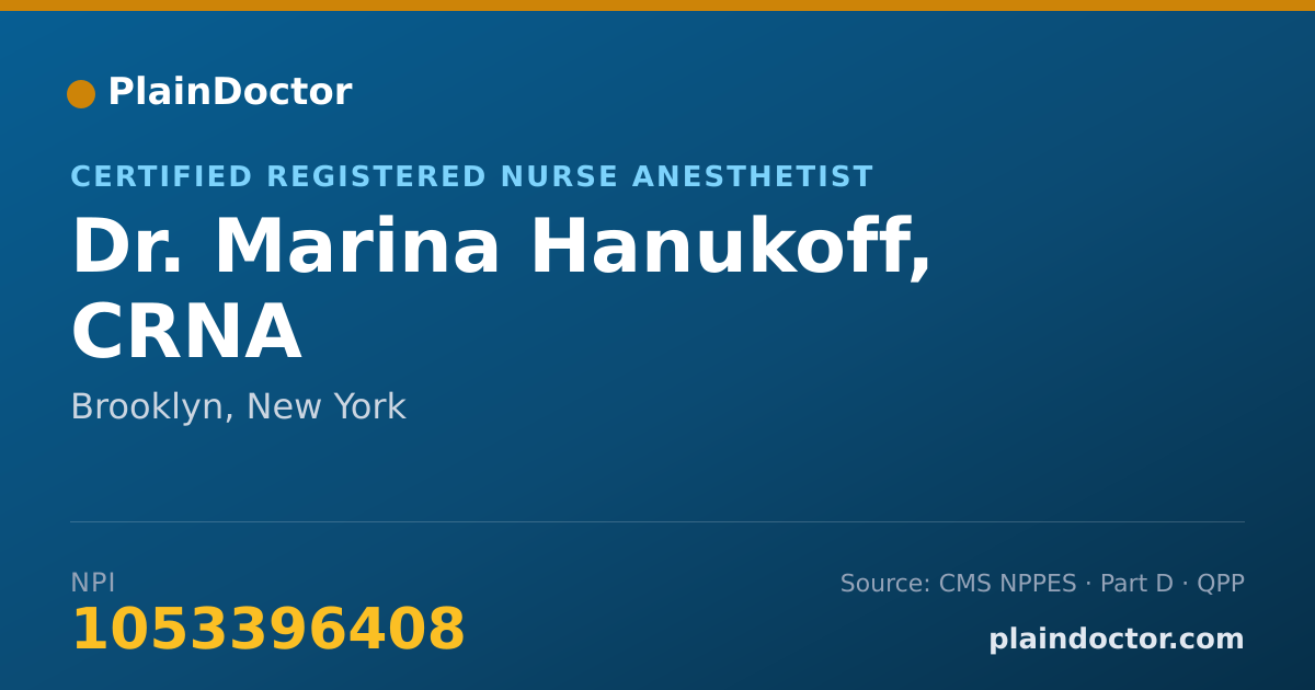 Shareable card for Marina Hanukoff, CRNA - Certified Registered Nurse Anesthetist, Brooklyn, NY