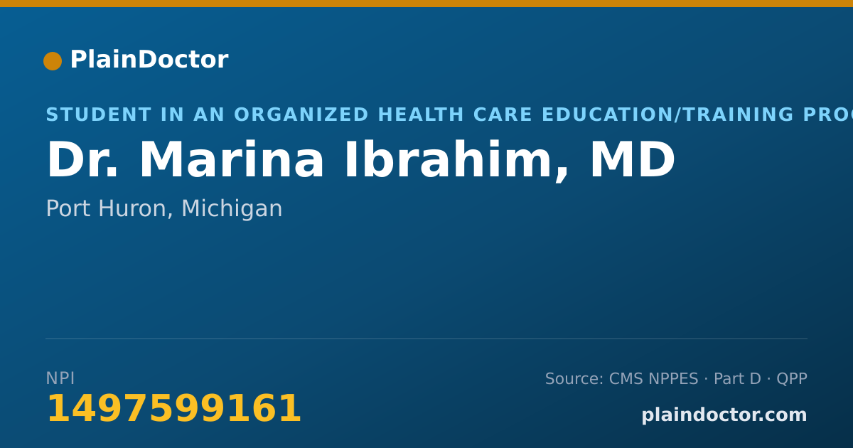 Shareable card for Marina Ibrahim, MD - Student in an Organized Health Care Education/Training Program, Port Huron, MI