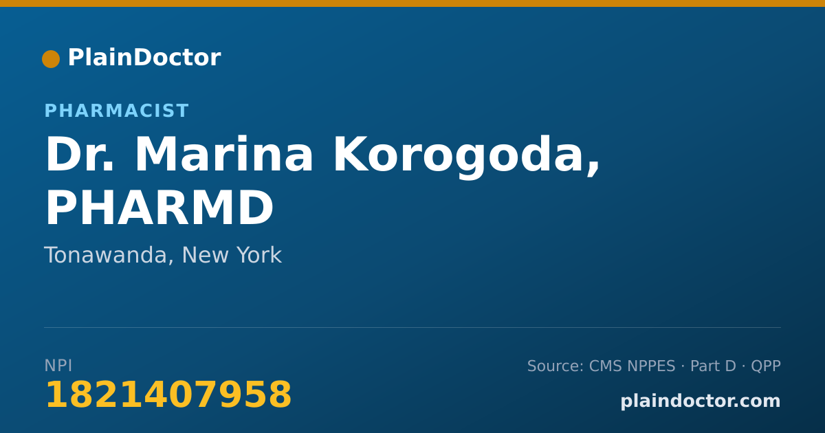 Shareable card for Marina Korogoda, PHARMD - Pharmacist, Tonawanda, NY