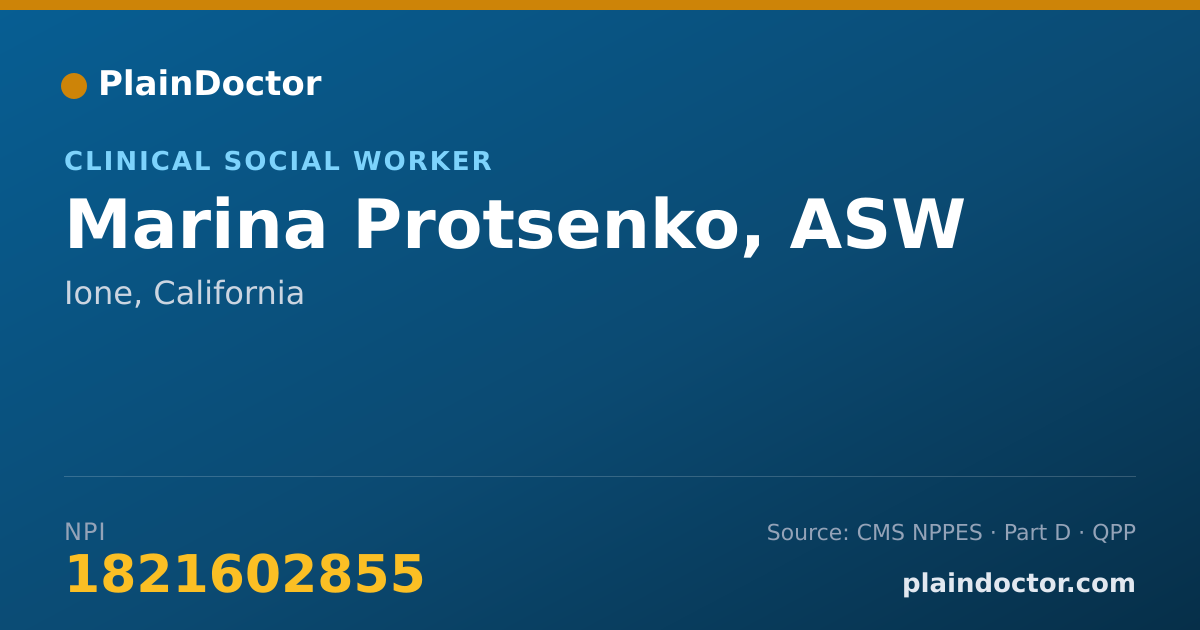 Shareable card for Marina Protsenko, ASW - Clinical Social Worker, Ione, CA