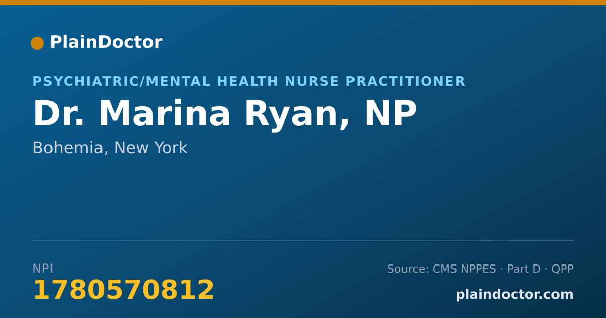 Shareable card for Marina Ryan, NP - Psychiatric/Mental Health Nurse Practitioner, Bohemia, NY