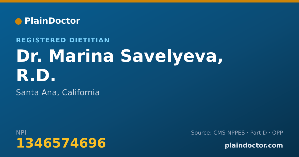 Shareable card for Marina Savelyeva, R.D. - Registered Dietitian, Santa Ana, CA