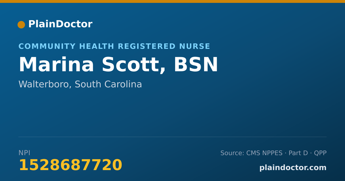 Shareable card for Marina Scott, BSN - Community Health Registered Nurse, Walterboro, SC