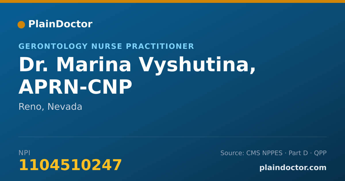 Shareable card for Marina Vyshutina, APRN-CNP - Gerontology Nurse Practitioner, Reno, NV