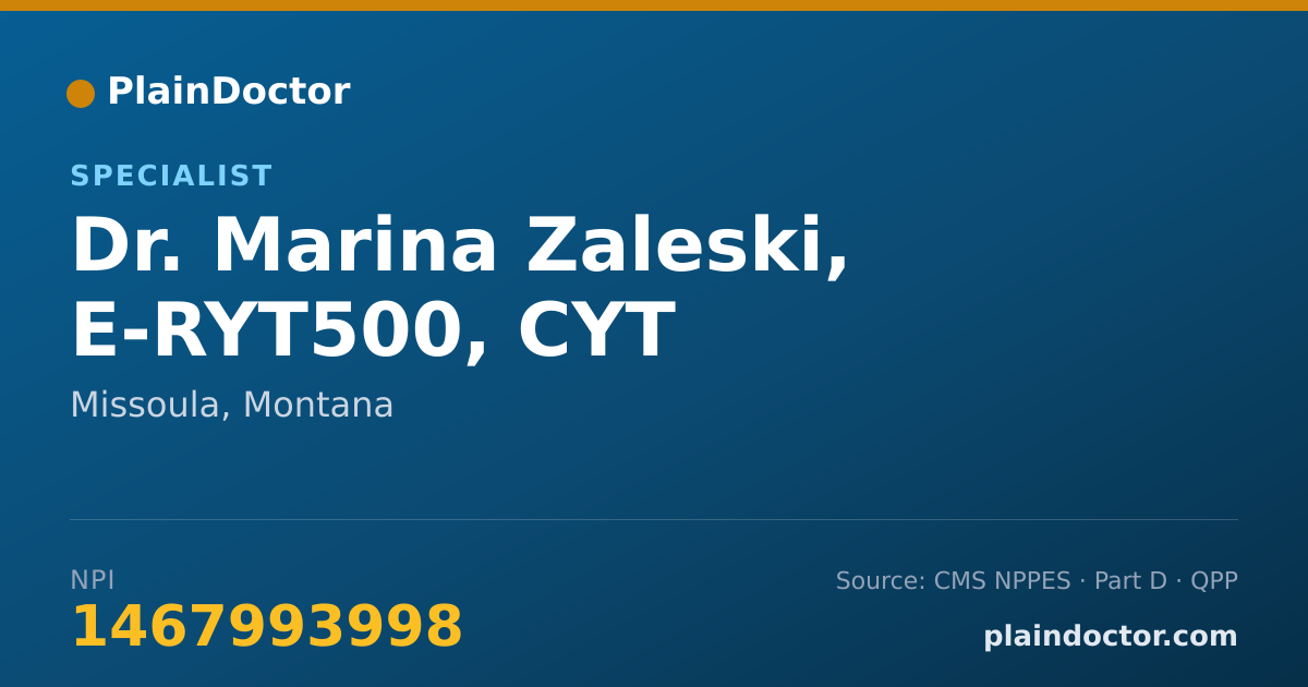 Shareable card for Marina Zaleski, E-RYT500, CYT - Specialist, Missoula, MT