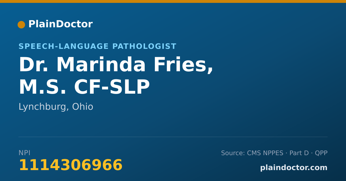 Shareable card for Marinda Fries, M.S. CF-SLP - Speech-Language Pathologist, Lynchburg, OH