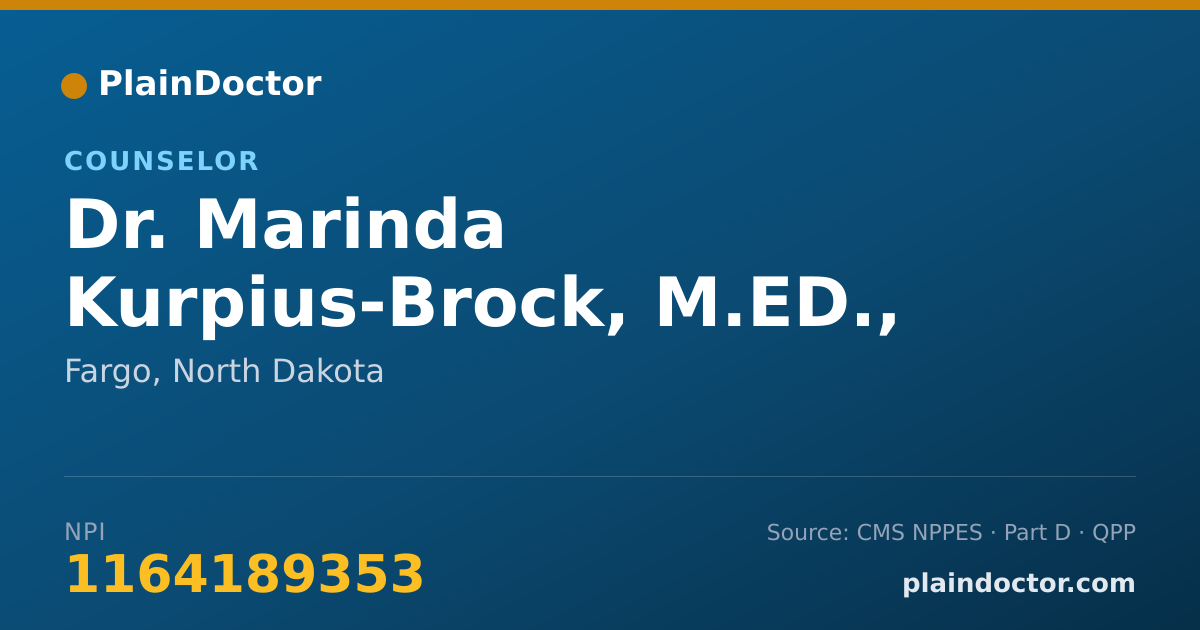 Shareable card for Marinda Kurpius-Brock, M.ED., LPCC - Counselor, Fargo, ND
