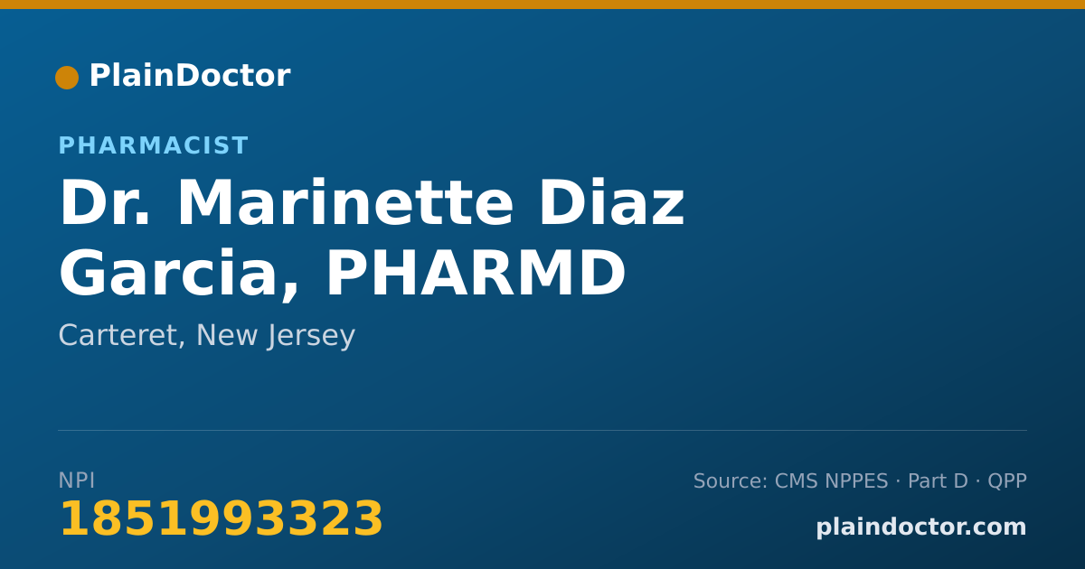 Shareable card for Marinette Diaz Garcia, PHARMD - Pharmacist, Carteret, NJ