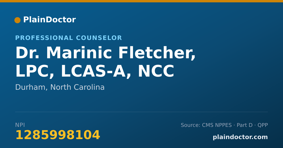 Shareable card for Marinic Fletcher, LPC, LCAS-A, NCC - Professional Counselor, Durham, NC