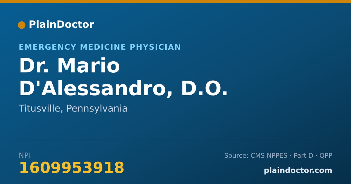 Shareable card for Mario D'Alessandro, D.O. - Emergency Medicine Physician, Titusville, PA