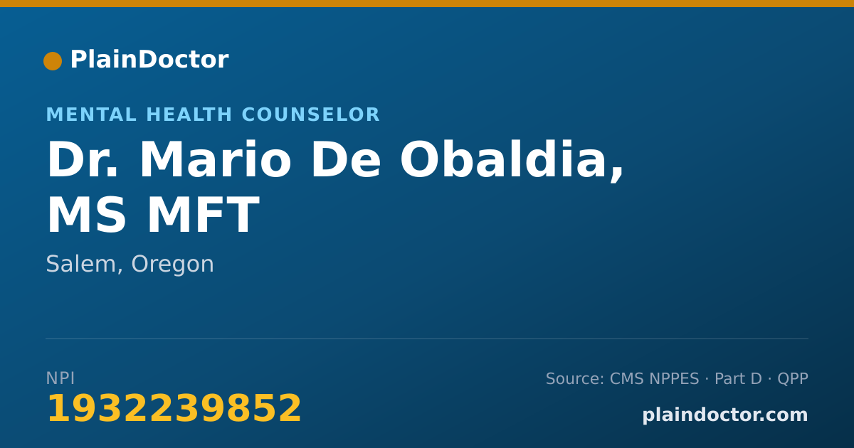 Shareable card for Mario De Obaldia, MS MFT - Mental Health Counselor, Salem, OR