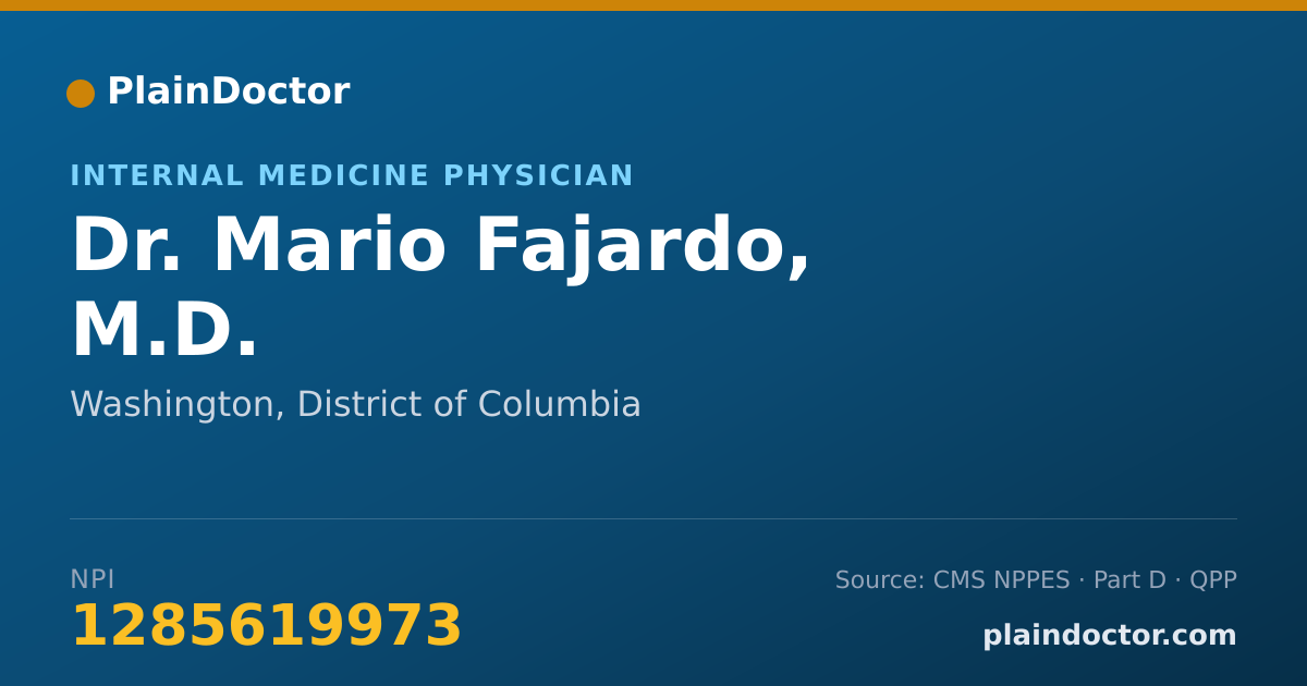 Shareable card for Mario Fajardo, M.D. - Internal Medicine Physician, Washington, DC