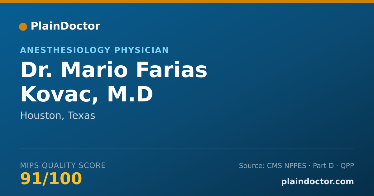 Shareable card for Mario Farias Kovac, M.D - Anesthesiology Physician, Houston, TX