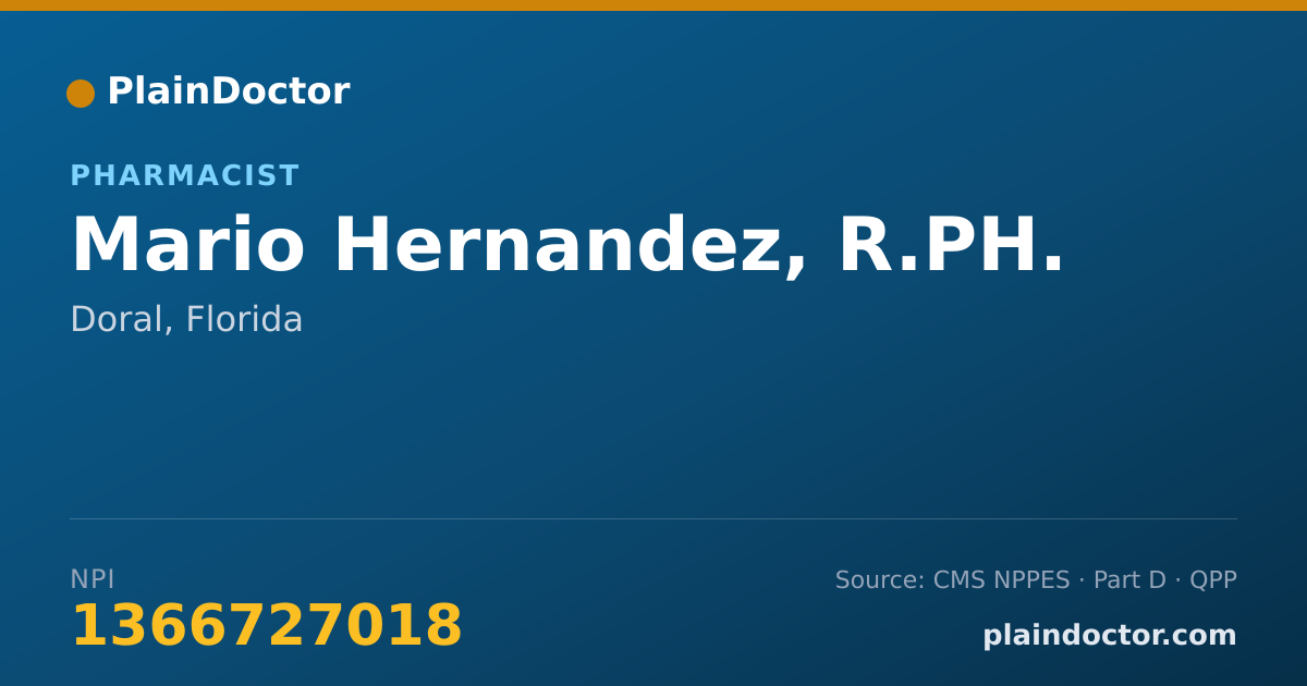 Shareable card for Mario Hernandez, R.PH. - Pharmacist, Doral, FL