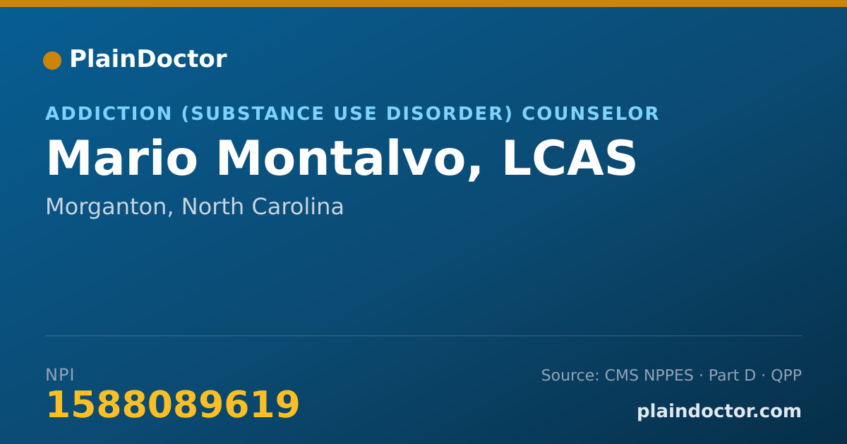 Shareable card for Mario Montalvo, LCAS - Addiction (Substance Use Disorder) Counselor, Morganton, NC