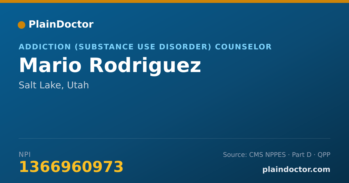 Shareable card for Mario Rodriguez - Addiction (Substance Use Disorder) Counselor, Salt Lake, UT