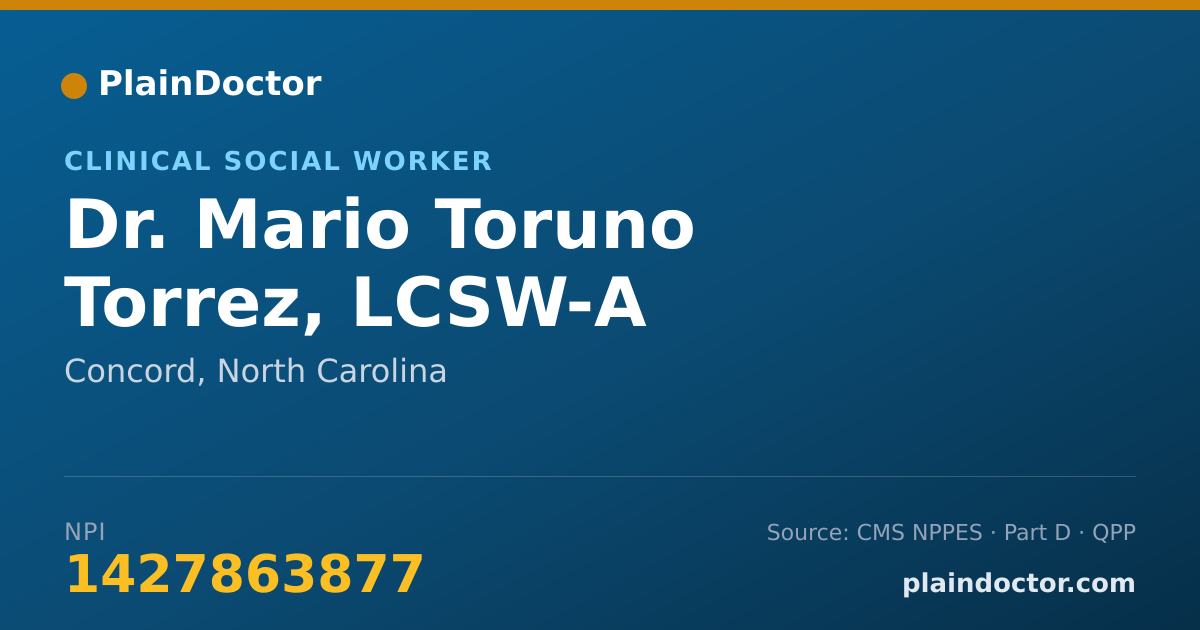 Shareable card for Mario Toruno Torrez, LCSW-A - Clinical Social Worker, Concord, NC