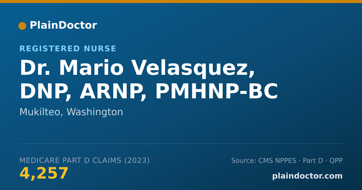 Shareable card for Mario Velasquez, DNP, ARNP, PMHNP-BC - Registered Nurse, Mukilteo, WA