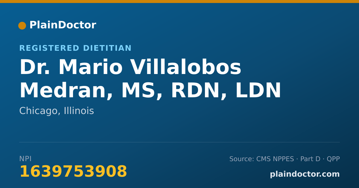 Shareable card for Mario Villalobos Medran, MS, RDN, LDN - Registered Dietitian, Chicago, IL