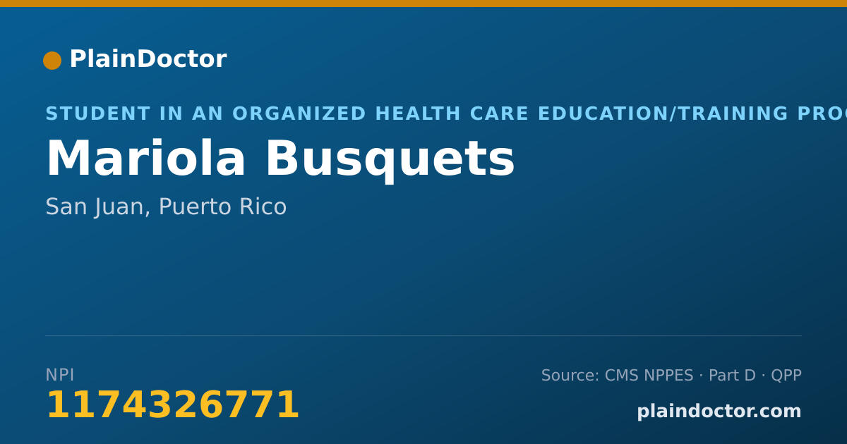 Shareable card for Mariola Busquets - Student in an Organized Health Care Education/Training Program, San Juan, PR