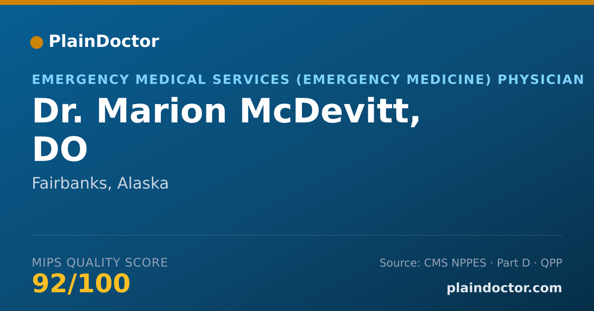 Shareable card for Marion McDevitt, DO - Emergency Medical Services (Emergency Medicine) Physician, Fairbanks, AK