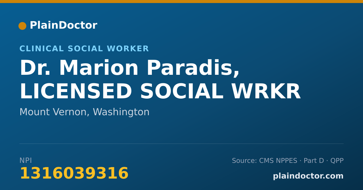 Shareable card for Marion Paradis, LICENSED SOCIAL WRKR - Clinical Social Worker, Mount Vernon, WA