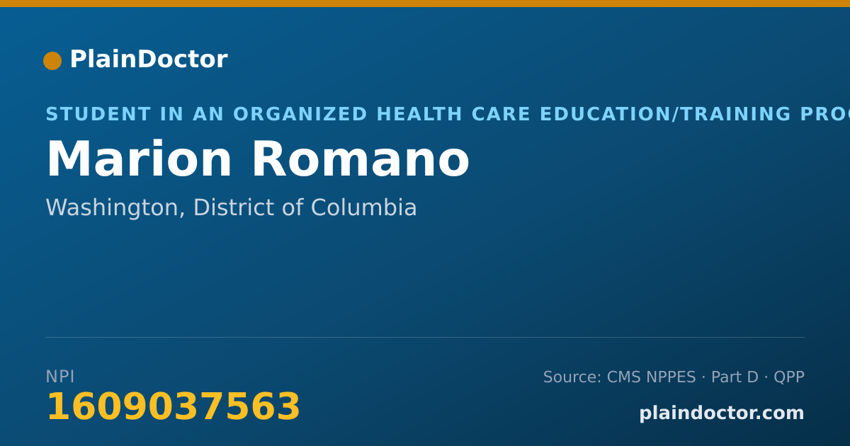 Shareable card for Marion Romano - Student in an Organized Health Care Education/Training Program, Washington, DC