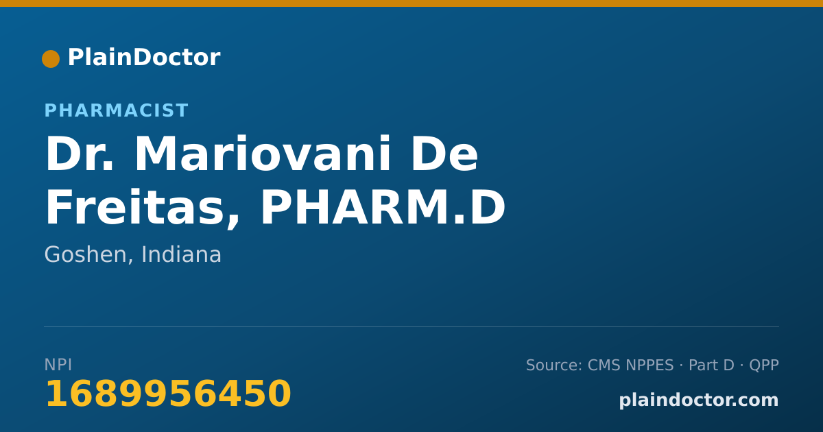 Shareable card for Mariovani De Freitas, PHARM.D - Pharmacist, Goshen, IN