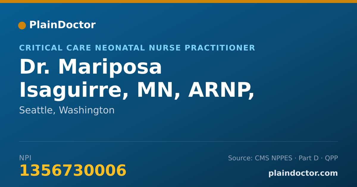 Shareable card for Mariposa Isaguirre, MN, ARNP, NNP-BC - Critical Care Neonatal Nurse Practitioner, Seattle, WA