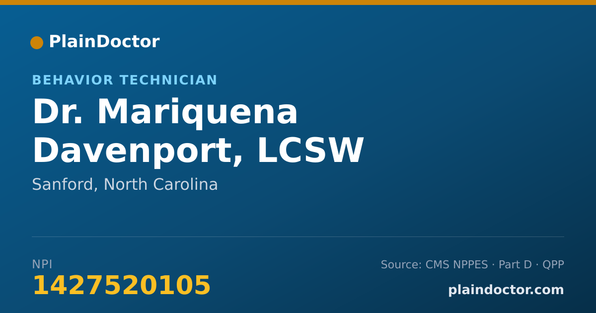 Shareable card for Mariquena Davenport, LCSW - Behavior Technician, Sanford, NC