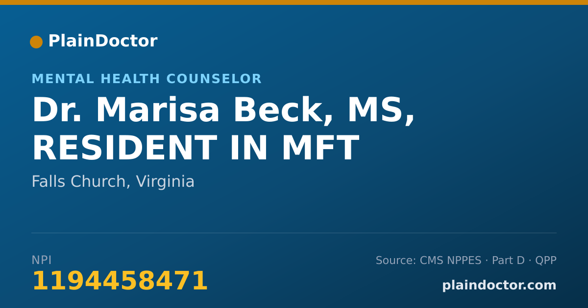 Shareable card for Marisa Beck, MS, RESIDENT IN MFT - Mental Health Counselor, Falls Church, VA