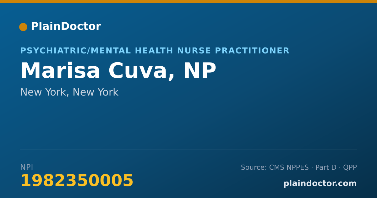 Shareable card for Marisa Cuva, NP - Psychiatric/Mental Health Nurse Practitioner, New York, NY