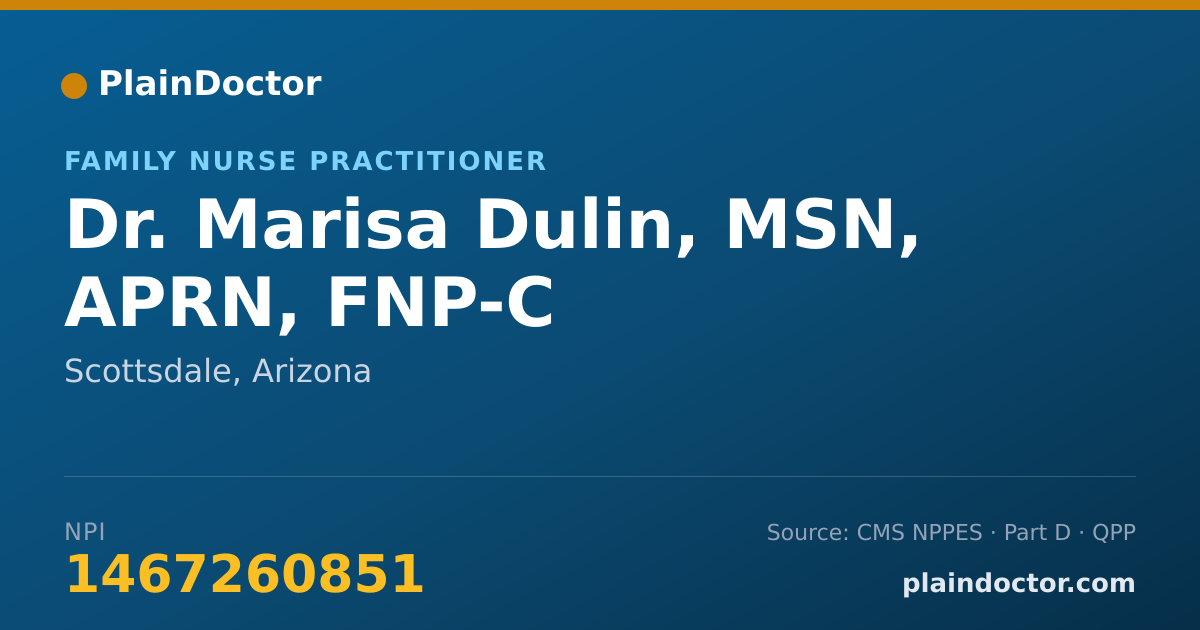 Shareable card for Marisa Dulin, MSN, APRN, FNP-C - Family Nurse Practitioner, Scottsdale, AZ