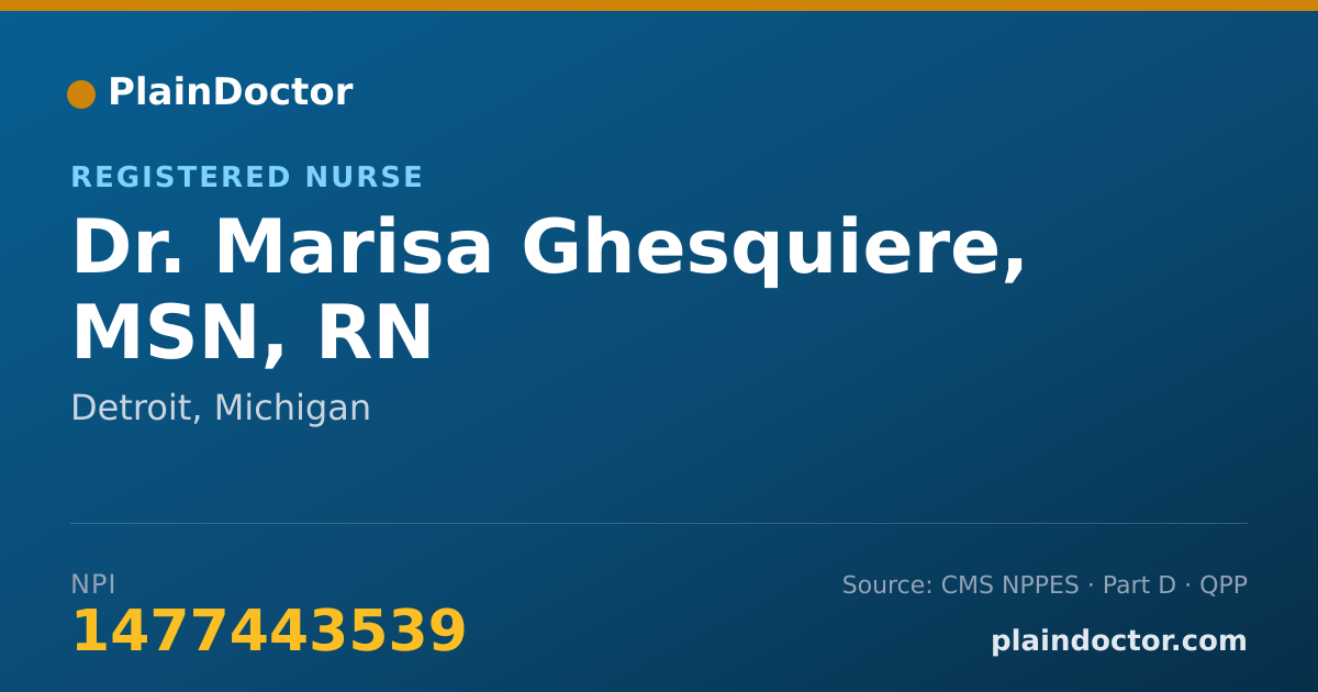 Shareable card for Marisa Ghesquiere, MSN, RN - Registered Nurse, Detroit, MI
