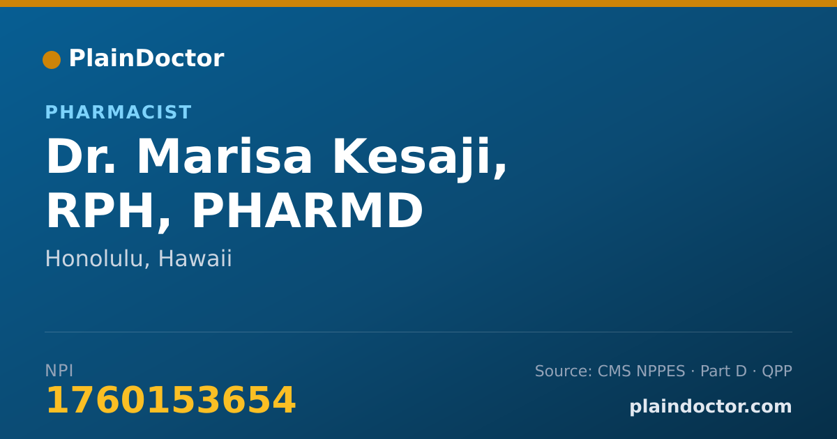 Shareable card for Marisa Kesaji, RPH, PHARMD - Pharmacist, Honolulu, HI
