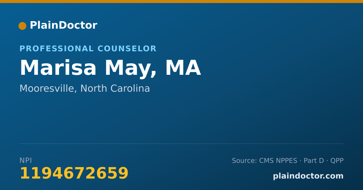 Shareable card for Marisa May, MA - Professional Counselor, Mooresville, NC