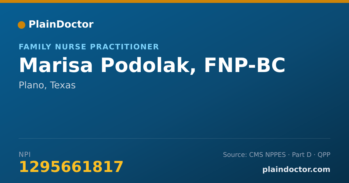 Shareable card for Marisa Podolak, FNP-BC - Family Nurse Practitioner, Plano, TX