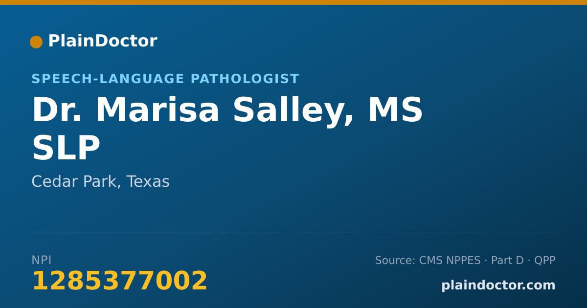 Shareable card for Marisa Salley, MS SLP - Speech-Language Pathologist, Cedar Park, TX