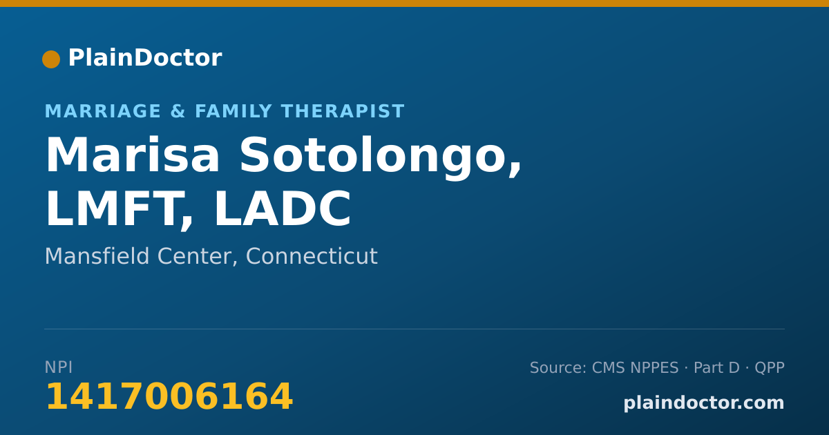 Shareable card for Marisa Sotolongo, LMFT, LADC - Marriage & Family Therapist, Mansfield Center, CT