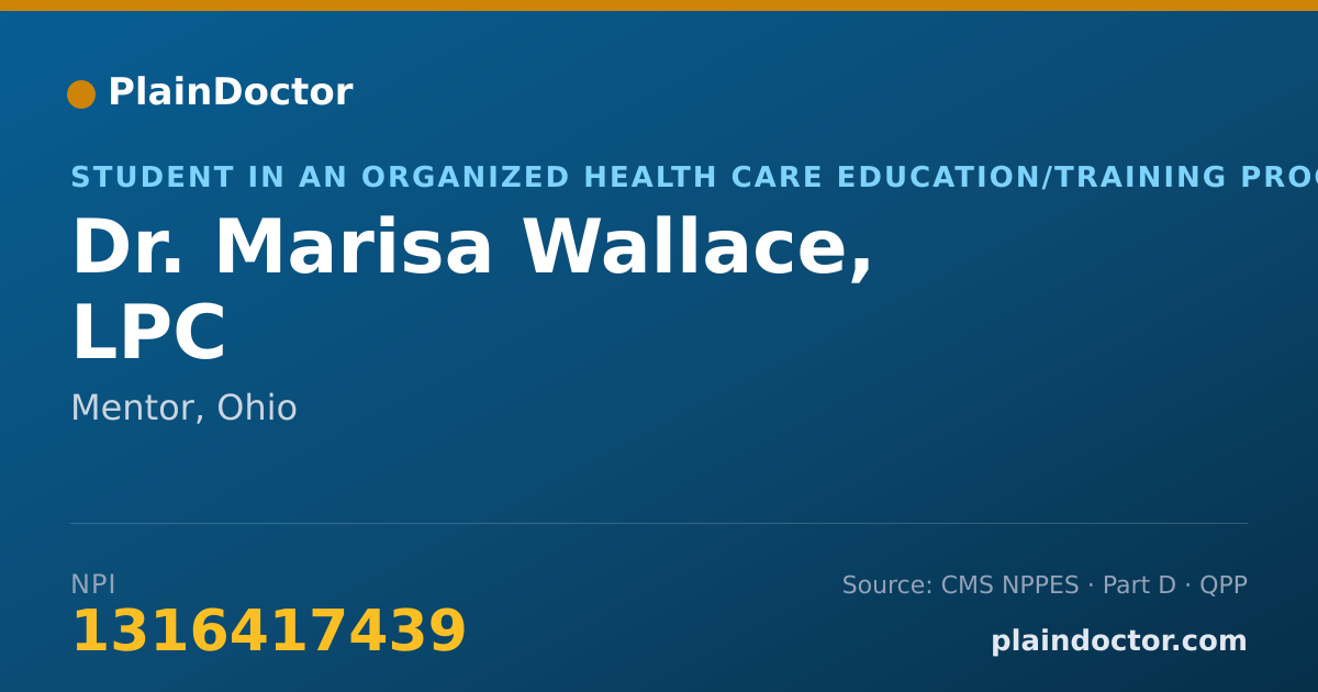 Shareable card for Marisa Wallace, LPC - Student in an Organized Health Care Education/Training Program, Mentor, OH