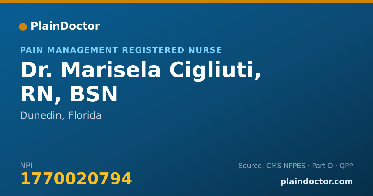 Shareable card for Marisela Cigliuti, RN, BSN - Pain Management Registered Nurse, Dunedin, FL
