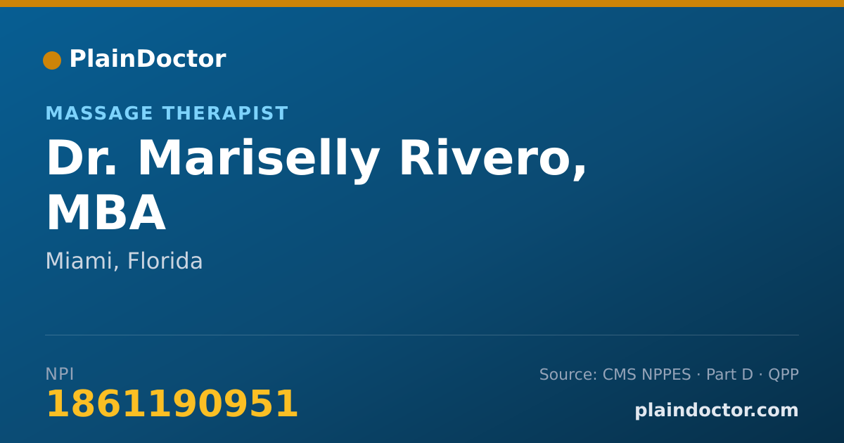 Shareable card for Mariselly Rivero, MBA - Massage Therapist, Miami, FL